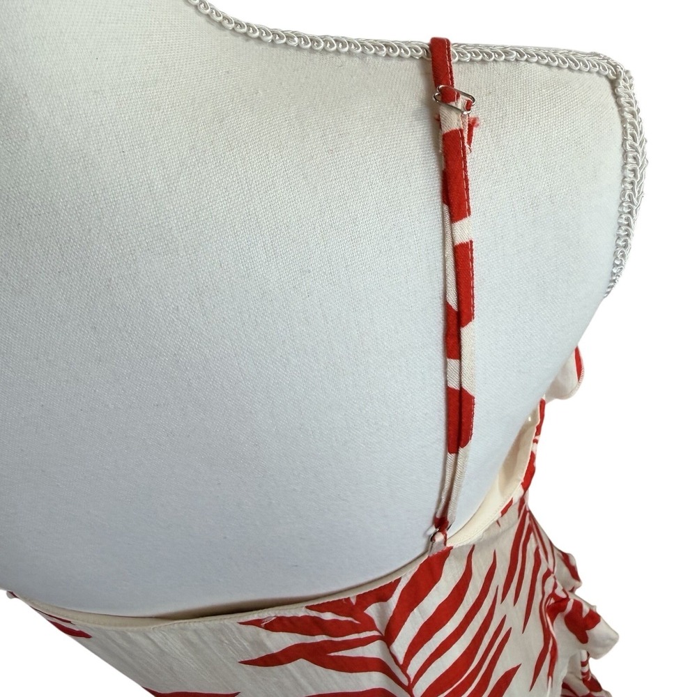 NWT Ember Women's Red & Cream Leaf Print Ruffle Sleeveless Sundress Size Large - Picture 7 of 12